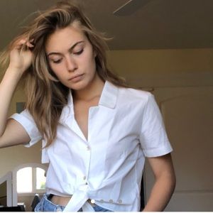 White Wilfred Aritzia front-tie top.